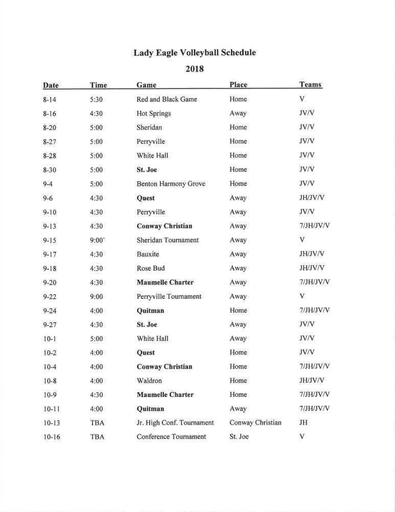 2018 Football and Volleyball Schedules