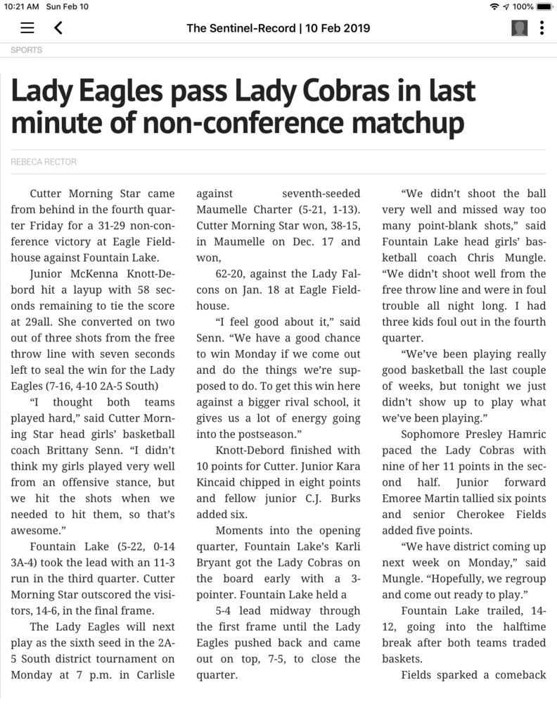 Lady Eagles beat Ft.Lake