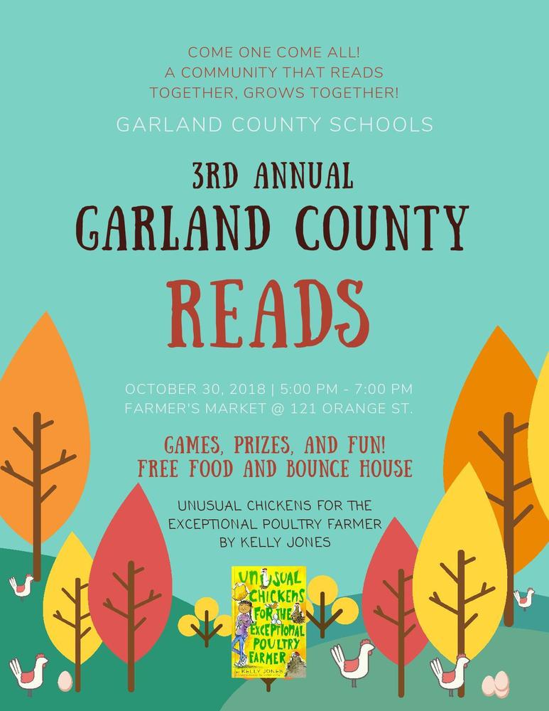 Join us for Garland County Reads on October 30th from 5-7 at the Farmers Market!